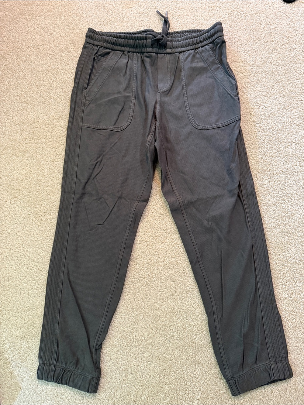 Athleta Dark Green/Grey Rib-Panel Jogger Pants